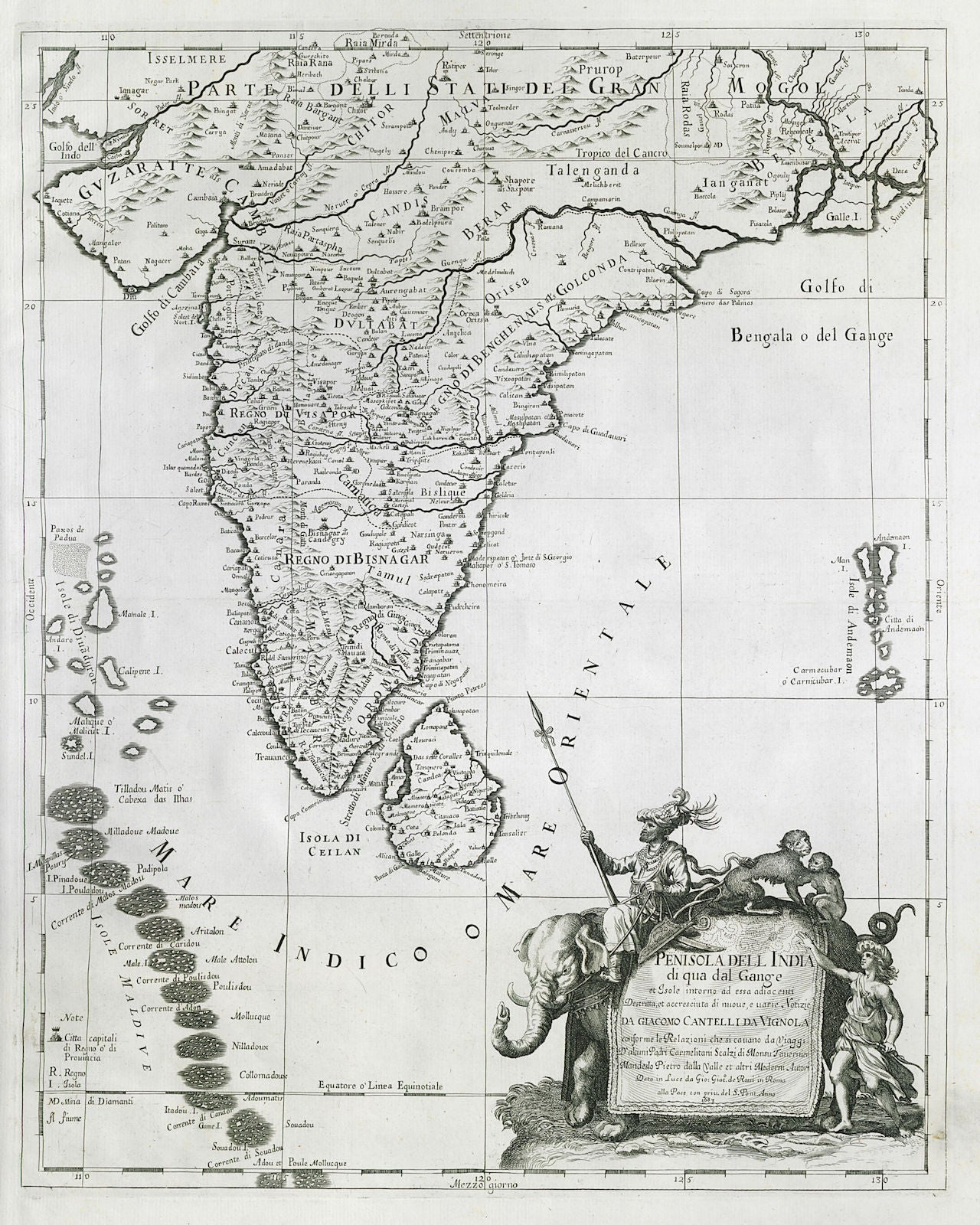 Penisola dell India di qua dal Gange Indian subcontinent ROSSI/CANTELLI 1683 map